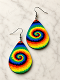 Rainbow Tie Dye Teardrop Earrings | Colorful Boho Dangle Earrings | Bright Spiral Swirl Statement Earrings | Lightweight Handmade Jewelry Gift