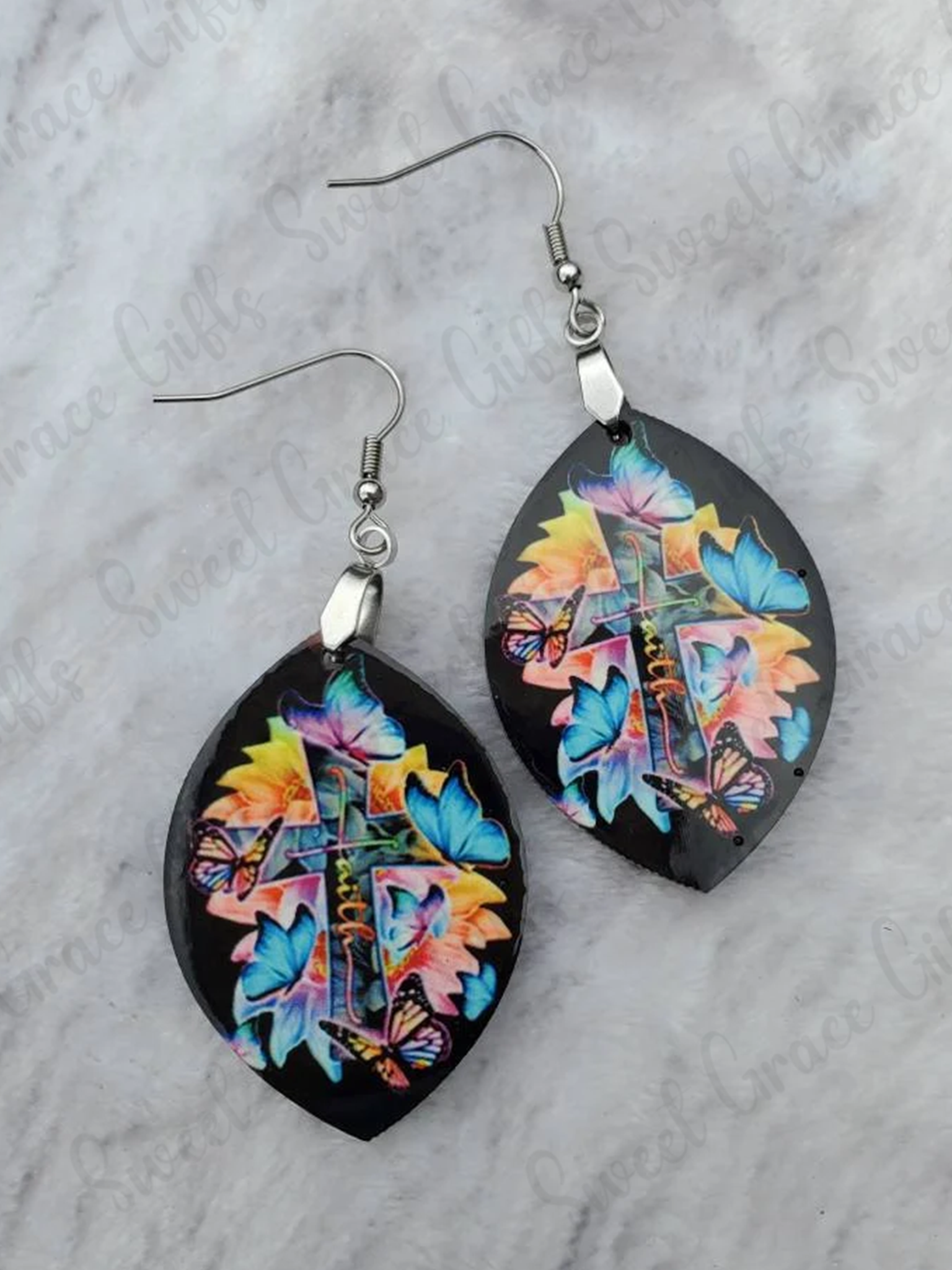 Butterfly Cross Earrings, Faith Earrings for Women, Christian Jewelry, Colorful Teardrop Earrings, Inspirational Gift, Lightweight Earrings