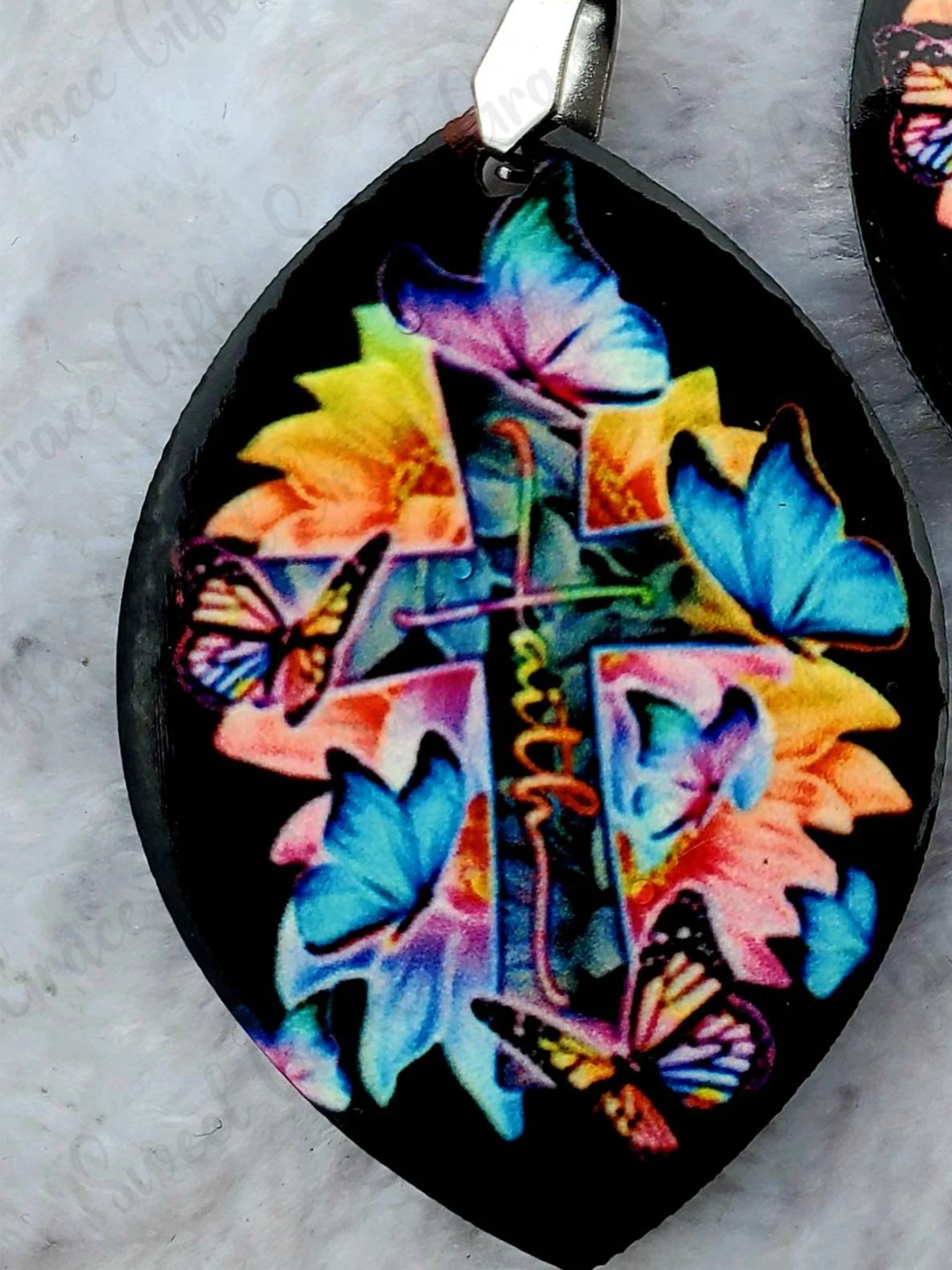 Butterfly Cross Earrings, Faith Earrings for Women, Christian Jewelry, Colorful Teardrop Earrings, Inspirational Gift, Lightweight Earrings