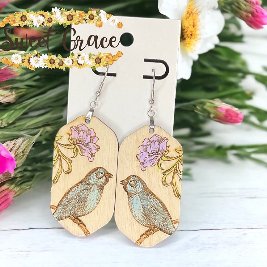 earrings, wood earrings, bird earrings, bird earrings dangle, wood dangle earrings, bird lover, bird lover gift, bird lover earrings