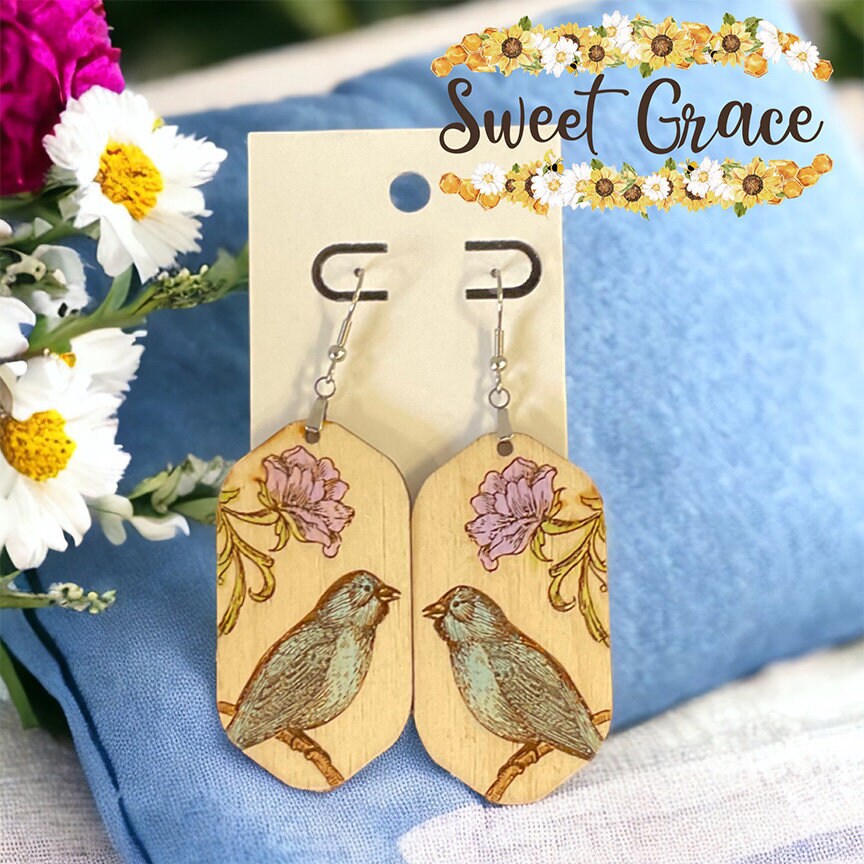earrings, wood earrings, bird earrings, bird earrings dangle, wood dangle earrings, bird lover, bird lover gift, bird lover earrings