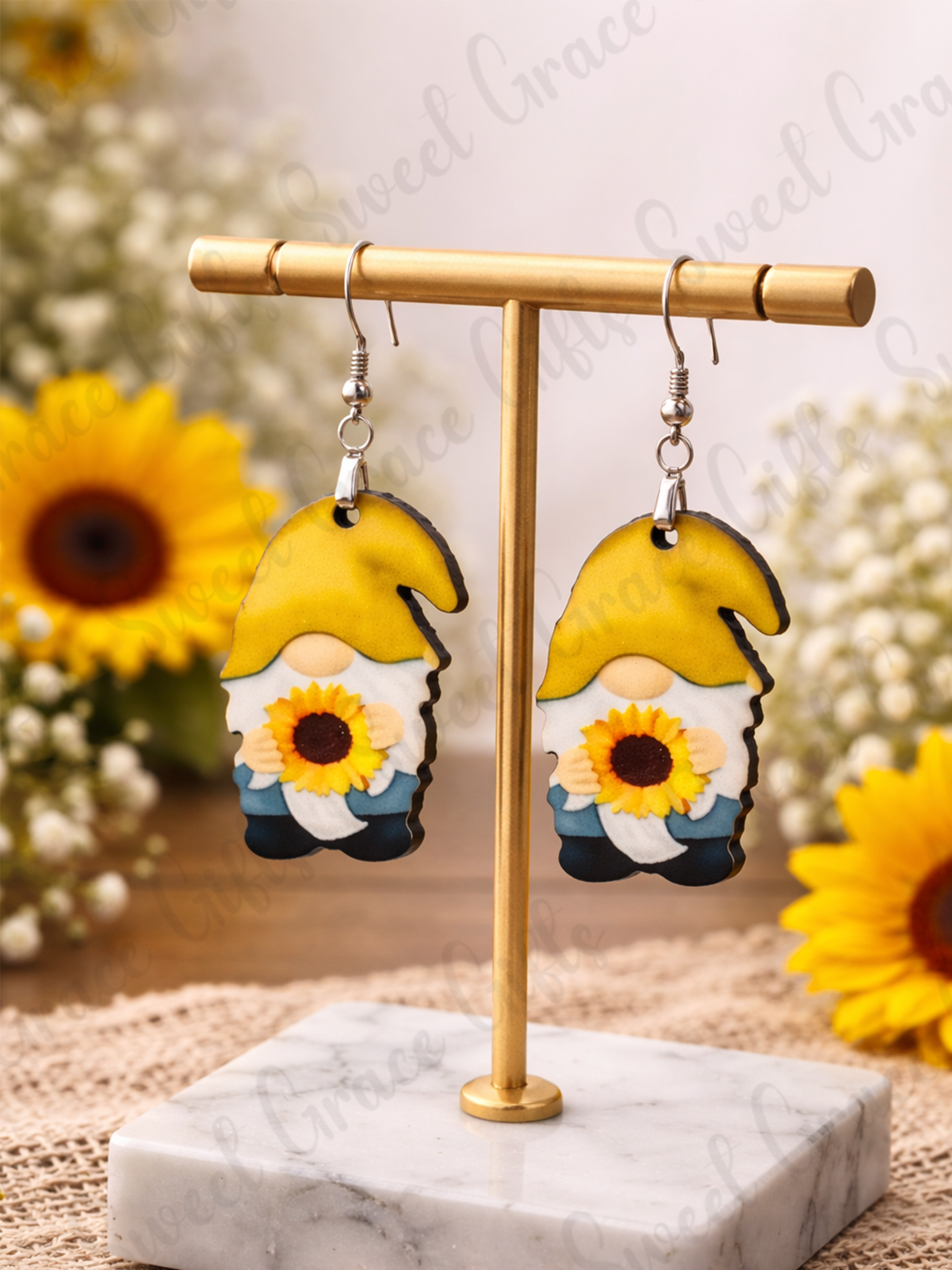 🌻🇺🇸 Patriotic Sunflower Teardrop Earrings | American Flag Sunflower Dangle Earrings | 4th of July Jewelry | USA Pride Gift
